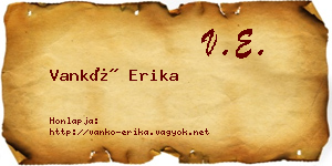 Vankó Erika névjegykártya